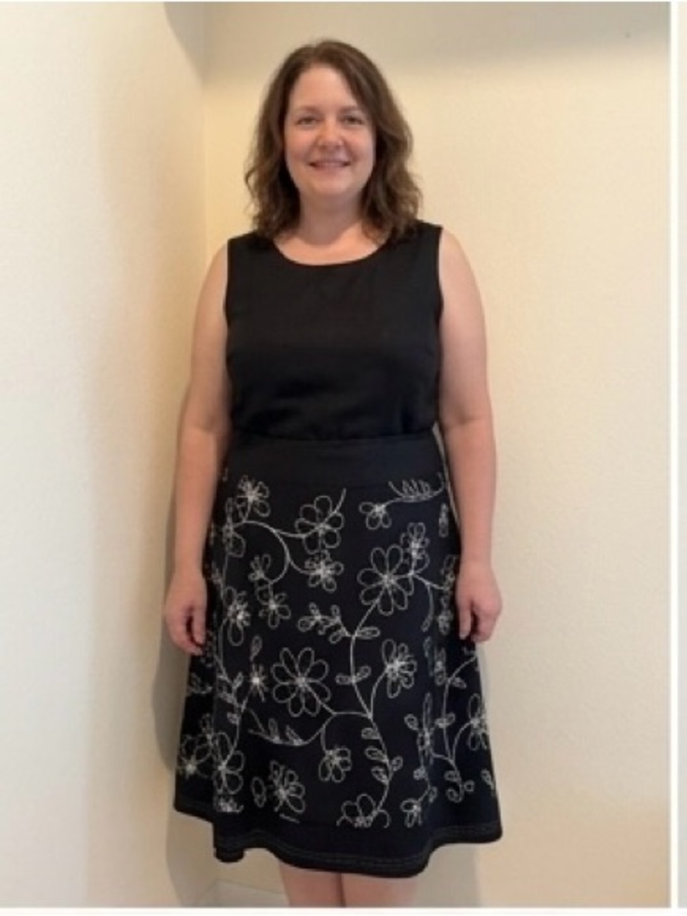 Carole Little Black A-Line Skirt with White Floral Embroidery